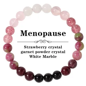 Detailed view of 6mm natural stone beads including garnet and strawberry crystal