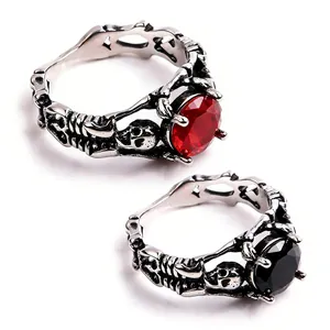 Anello In Acciaio Inossidabile Gotico Teschio Polpo Texture Ventosa Pietra Rotonda Incastonata Punk Gioielli Uomo