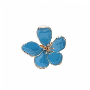 Elegant blue enamel flower ring with gold-plated metal finish, minimalist sweet style