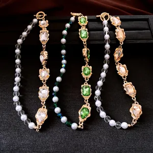 Detail of French vintage court style pearl and crystal beaded necklaces in gold