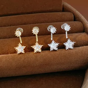 Pendientes de Botón Redondos de Estrella de Circonia Con Poste de Plata de Ley 925 Oro Plata Pendientes para Mujer Joyería