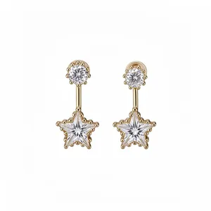 Elegantes pendientes dorados con brillantes cristales de circonita redondos y en estrella.