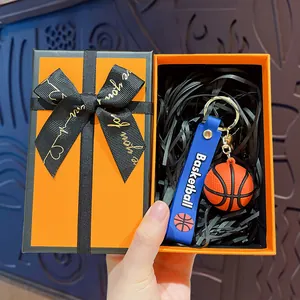 Creative mini basketball keychain pendant with blue strap in orange gift box