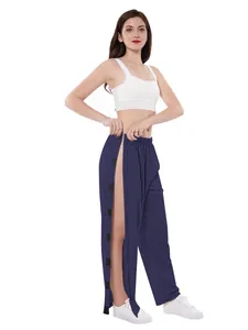 Pantalon de soins bleu foncé facile à enfiler pour patients alités avec velcro sur le côté