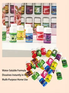 Detailed view of multiple 3ml water-soluble essential oil bottles with floral labels
