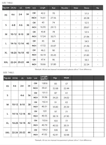 Size chart for women's elegant long-sleeved T-shirt and trousers set in CM and INCH