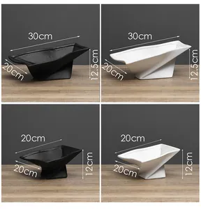 Detailed dimension specifications for modern Wabi-sabi ceramic fruit bowls in black and white