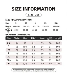 Comprehensive size chart for American high street baggy cargo pants with measurements.