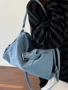 Sac Fourre-tout Rétro Grande Capacité pour Femmes Grain de Litchi Cuir PU Sac à Épaule Avec Boucle de Ceinture Argentée Pour le Quotidien