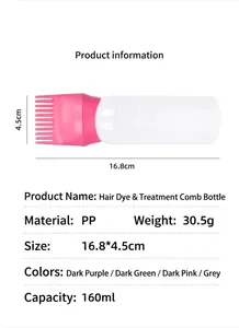 Detaillierte Spezifikationen der 160-ml-Haarfärbeflasche mit Maßen und Materialangaben.
