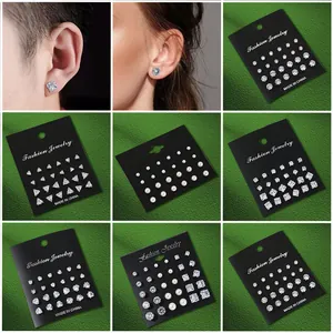 Stylish 12 pairs set of minimalist zircon and pearl stud earrings for men and women