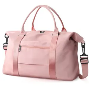 Grand sac de voyage rose avec bandoulière réglable pour le fitness et les activités de sport