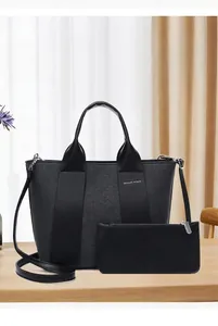 Stilvolles schwarzes Handtaschen-Set mit großem Fassungsvermögen und Zubehörbeutel