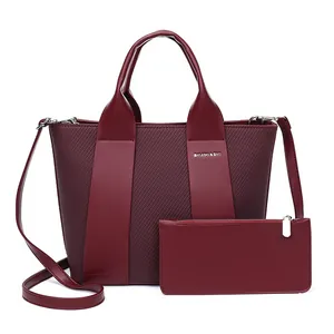 Elegantes weinrotes Handtaschen-Set mit großer Kapazität und passender Tasche für Damen