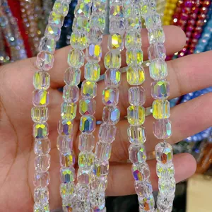 Strands of cylindrical 8x9mm AB coated glass crystal beads for DIY jewelry making