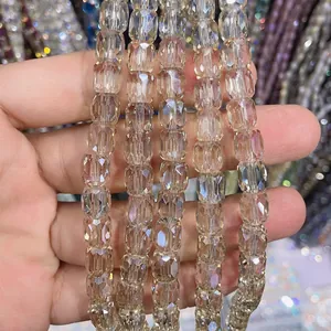 Detailed view of 8x9mm faceted cylindrical glass crystal beads for DIY jewelry