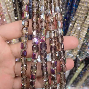 Macro detail of 8x9mm cylindrical faceted glass crystal beads for DIY jewelry