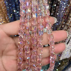 8x9mm faceted pink glass crystal cylinder beads strands for DIY jewelry making bracelets