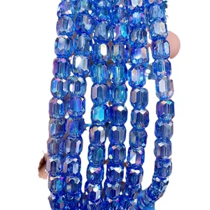 Strands of 8x9mm faceted cylindrical blue glass crystal beads for DIY jewelry making