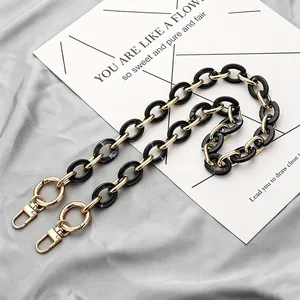 Stylish acrylic and metal chain bag strap for women's handbags with gold clasps