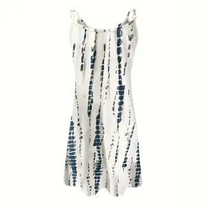Stylish women's summer sleeveless tie-dye print casual plus size A-line slip dress