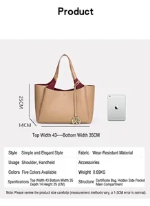 Spécifications de taille détaillées pour le grand sac à main fourre-tout femme