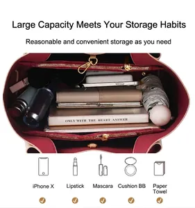 Vue intérieure du grand sac cabas montrant un rangement organisé pour l'essentiel