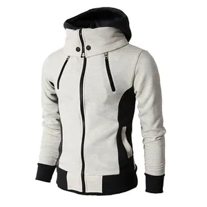 Moderne Herren Slim Fit Kapuzenjacke mit Doppelreißverschluss und hohem Kragen