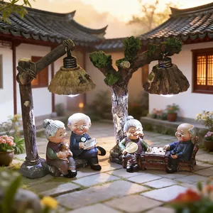 Chinese style resin elderly couple figurine ornament for home decor and longevity gift