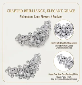 Detailed view of sparkling rhinestone bridal shoe clips with copper claw settings