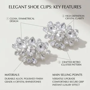 Elegant crystal rhinestone shoe clips with symmetrical design for bridal heels and DIY accessories