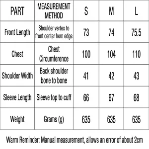 Size chart for commuter waist-tie padded shoulder blazer with measurements for S-L
