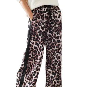 Leopardenmuster Weite Hose für Damen mit Seitenstreifen und Kordelzug