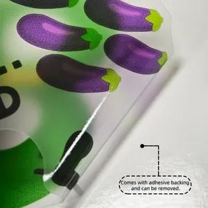 Close-up showing the removable adhesive backing of the eggplant wall decal sticker
