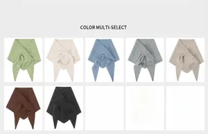 Detail showing multi-color selection of wool knit triangle scarves for winter fashion