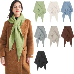 Soft wool knitted triangle scarf shawl available in multiple colors for autumn winter