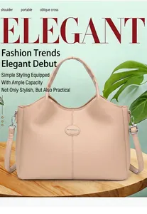 Elegant vintage large capacity beige handbag for women stylish commuter shoulder bag