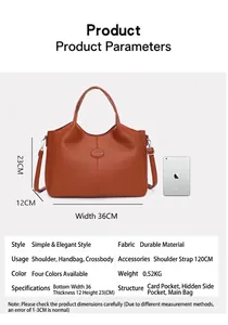 Detailed size chart and technical specifications for the vintage brown leather commuter bag