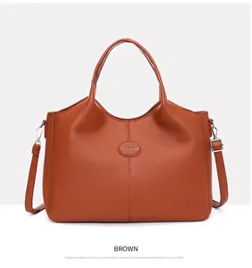 Classic vintage brown faux leather large capacity handbag for women commuter fashion style