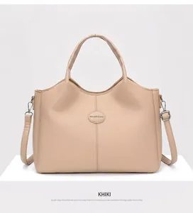 Front detail view of a stylish khaki large capacity retro shoulder bag with handles