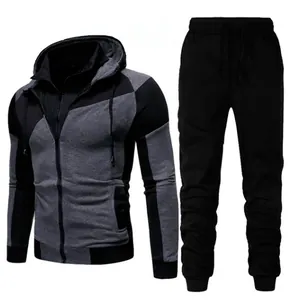 Herren Persönlichkeit Farbblock Doppelreißverschluss Kapuzenjacke Schlank Hoodie und Hose Ober- und Unterteil Set