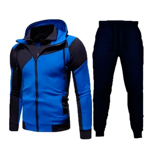 Herren Slim Fit Trainingsanzug Set mit Doppelreißverschluss Hoodie und Sporthose