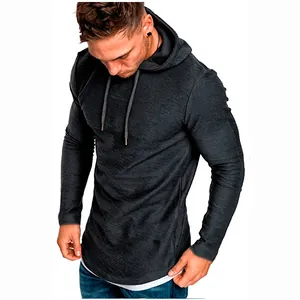 T-shirt à manches longues et capuche pour homme coupe ajustée et texturée gris foncé