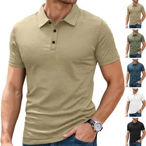 Polo Homme Manches Courtes Nylon Spandex Tricot Gaufre Respirant Business Casual Sportif Haut À Revers