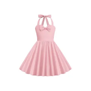 Vintage style pink halter neck dress for girls with bow detail