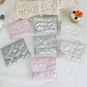 Cute heart quilted PU leather coin purse and sanitary napkin storage pouch for girls