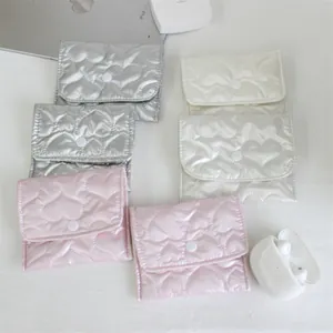 Heart quilted PU leather small storage pouch and coin purse set in pastel colors