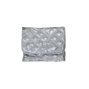 Small silver quilted PU leather coin purse and sanitary napkin storage pouch with button