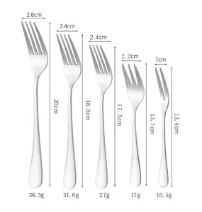 Detailed size chart for 304 stainless steel fork series showing dimensions and weight