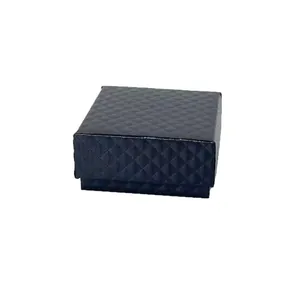 Elegant dark blue square jewelry gift box with quilted texture for rings and necklaces